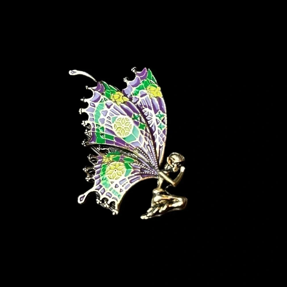 Fairy Brooch Kneeling Praying  Demential Colorful Wings Feminine Fairycore Pin